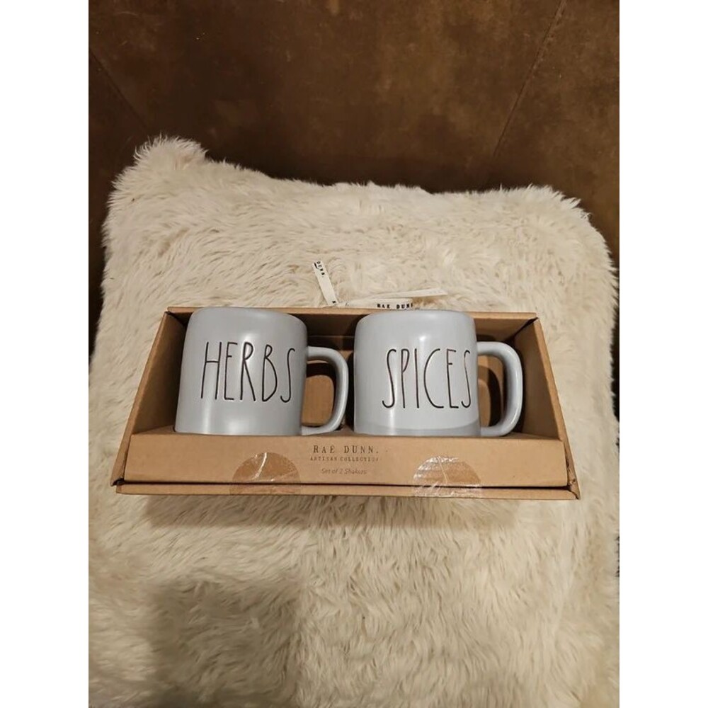 Rae Dunn Herbs Spices Ceramic Shakers XXL Light Gray Black Lettering New In Box